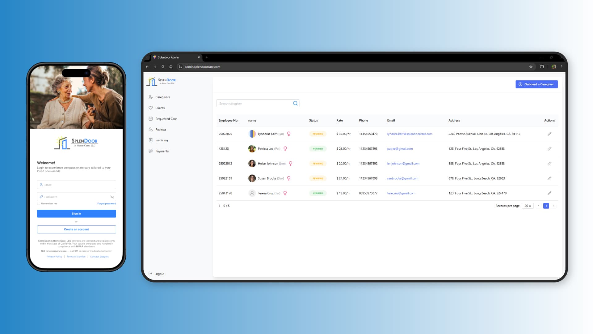 A full-stack in-home care management system with mobile apps and an admin dashboard, enabling care requests, caregiver scheduling, secure client records, invoicing, and online payments—all in one streamlined platform.